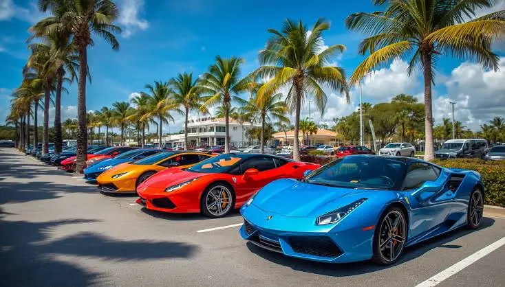 Exotic cars on South Beach in Miami, Florida